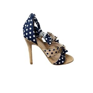 Shoe Republic LA Polka Dot Bow Heels Size 6 Navy Cream Stiletto Sandals